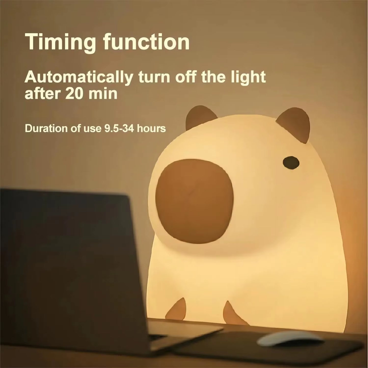 Adorable Silicone Capybara Night Light - USB Rechargeable Lamp with Timer for Bedroom Decor - Perfect Gift for Animal Lovers