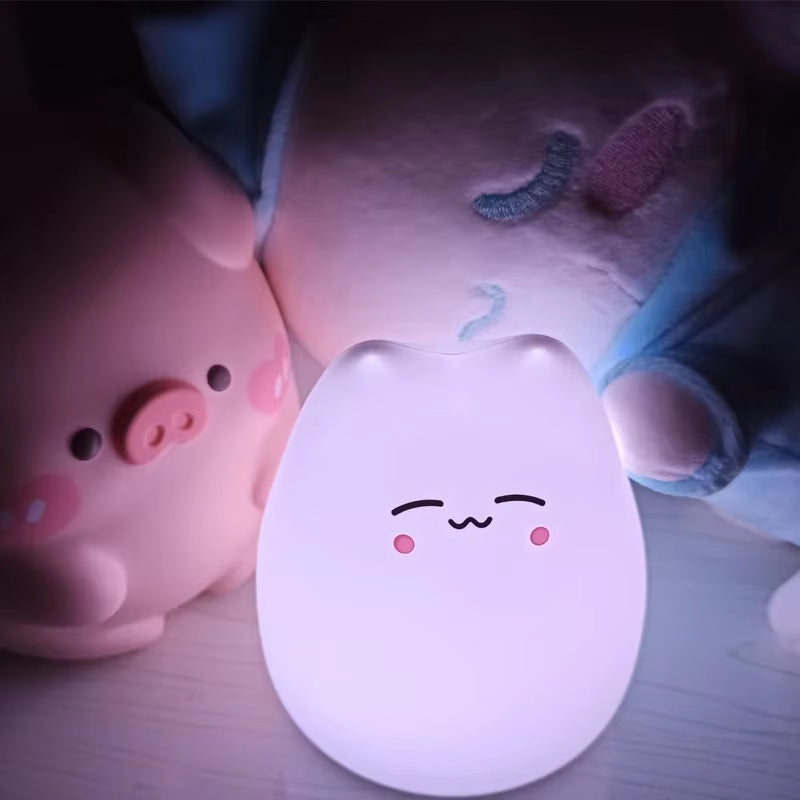 Mini Kawaii Popular Cat Baby Night Lamp 7-Color Pat Touch Color-Changing Eye Protection Bedroom Bedside Nightlight Gift Children