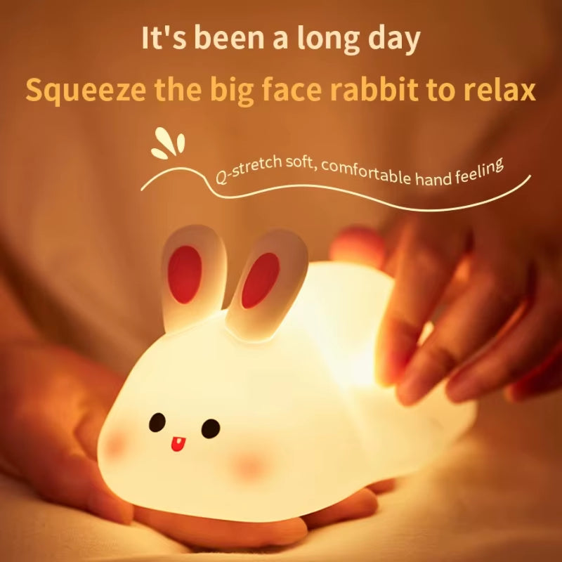 1Pc Cute Rabbit-Shaped USB Rechargeable Silicone Night Light Bedroom - Eye Protection Sleep Bedside Lamp Desk Lighting Mushroom