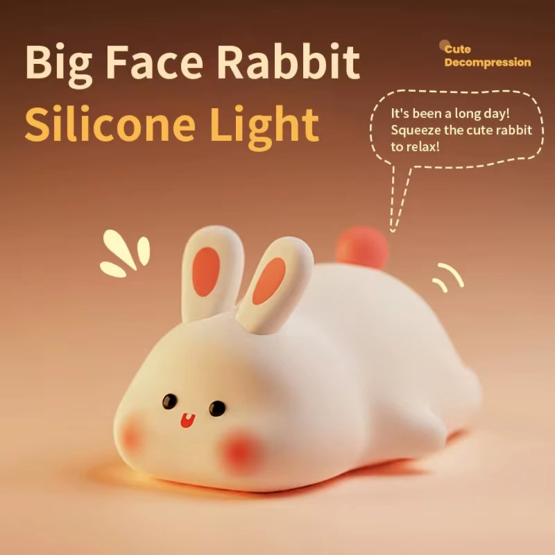 1Pc Cute Rabbit-Shaped USB Rechargeable Silicone Night Light Bedroom - Eye Protection Sleep Bedside Lamp Desk Lighting Mushroom