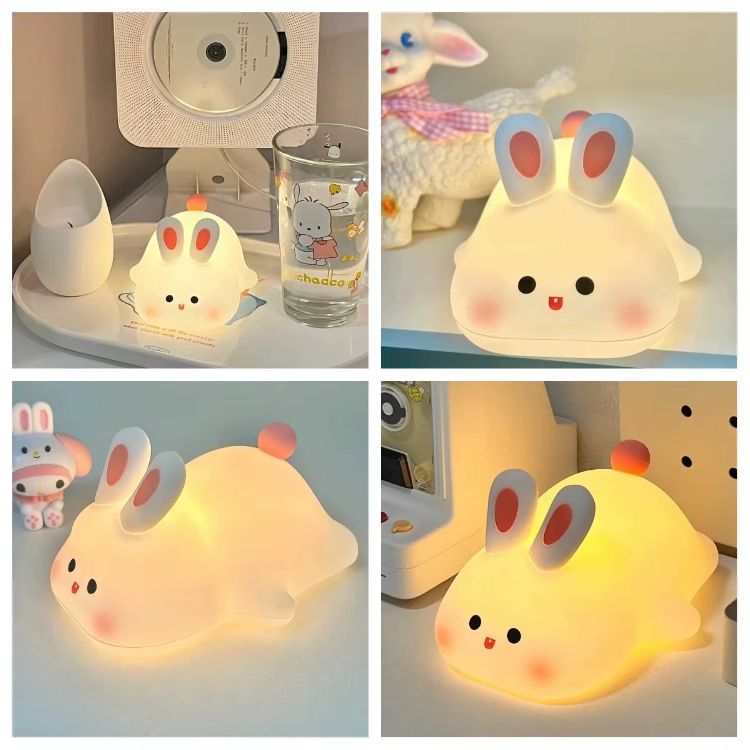 1Pc Cute Rabbit-Shaped USB Rechargeable Silicone Night Light Bedroom - Eye Protection Sleep Bedside Lamp Desk Lighting Mushroom