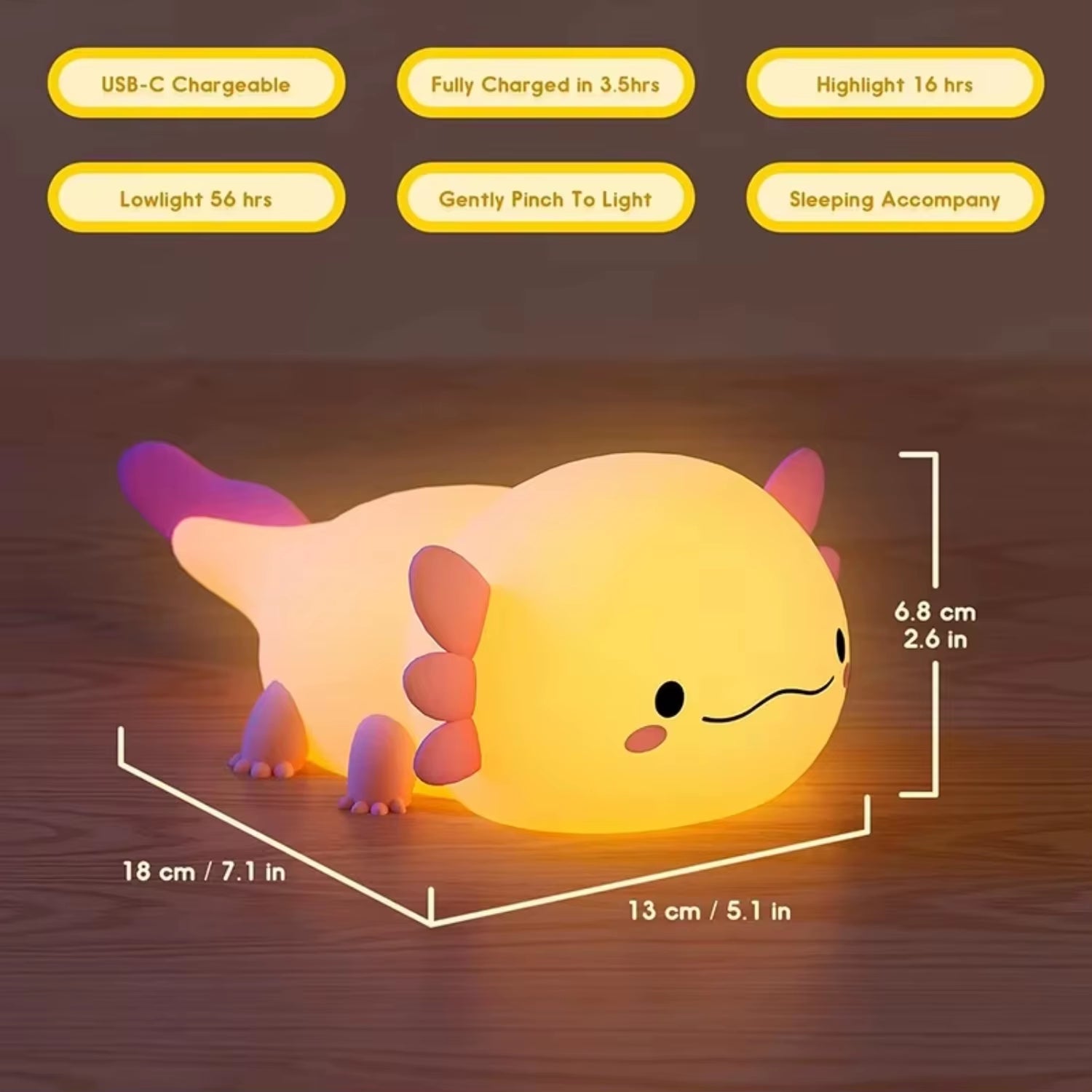 Cute Axolotl Night Light Silicone Nursery Sleeping Lamp Control Nightlights USB Rechargeable Table Lamp Baby Child Capybara