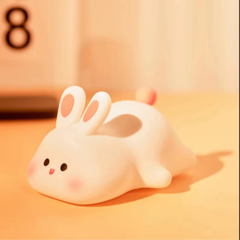 1Pc Cute Rabbit-Shaped USB Rechargeable Silicone Night Light Bedroom - Eye Protection Sleep Bedside Lamp Desk Lighting Mushroom