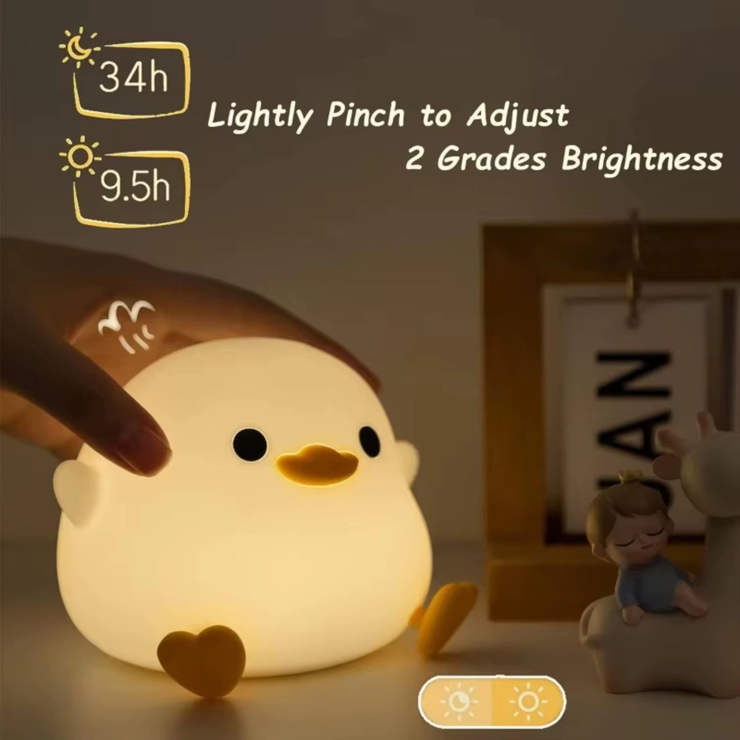 Dodo Duck Night Light Cute Duck Silicone Dimmable Nursery Nightlight Rechargeable Bedside Lamp Baby Bedrooms Living Room Space